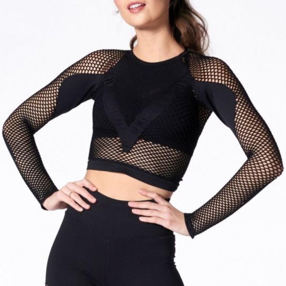 NUX All Net Long Sleeve Crop Top NWT